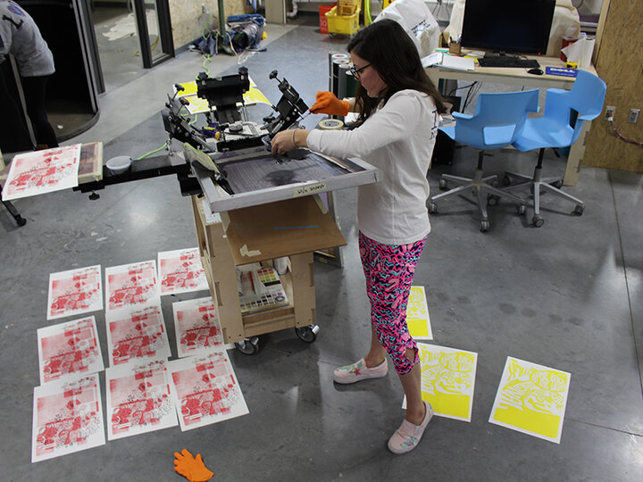Student working on screenprinting project